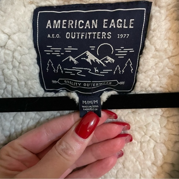 American eagle faux fur hooded sherpa lined quitted army green parka size M - Picture 5 of 15